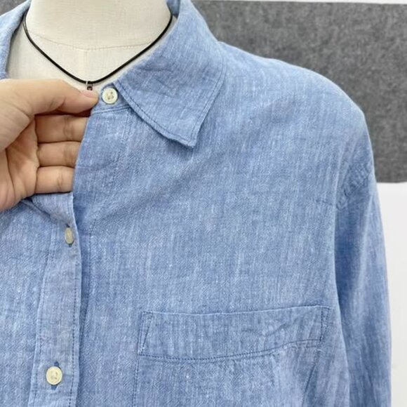 Light Blue Linen Blend Oversized Shirt - Picture 3 of 4